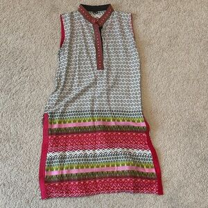 Sleeveless Printed Midi Dress in Pink and White